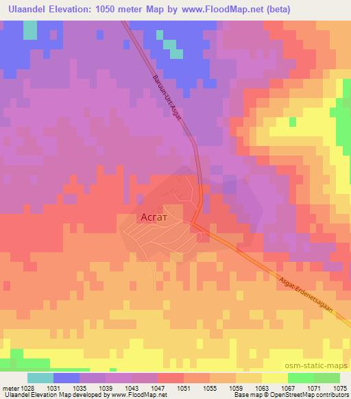 Ulaandel,Mongolia Elevation Map