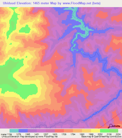Uhiduud,Mongolia Elevation Map