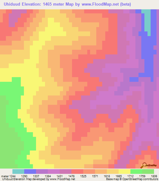 Uhiduud,Mongolia Elevation Map
