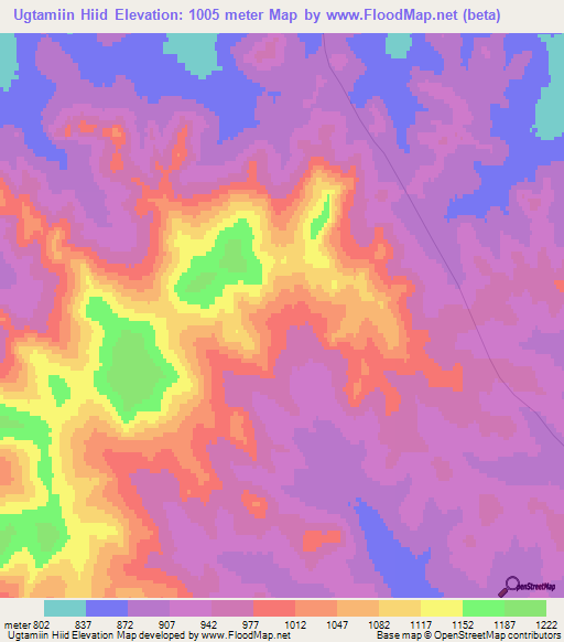 Ugtamiin Hiid,Mongolia Elevation Map
