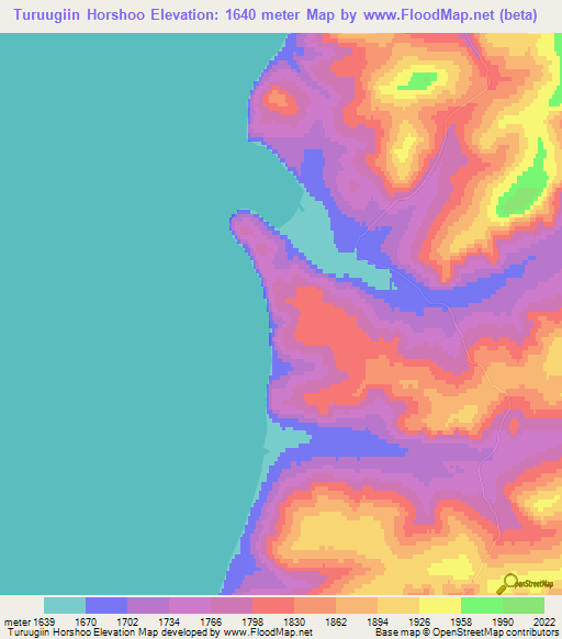 Turuugiin Horshoo,Mongolia Elevation Map