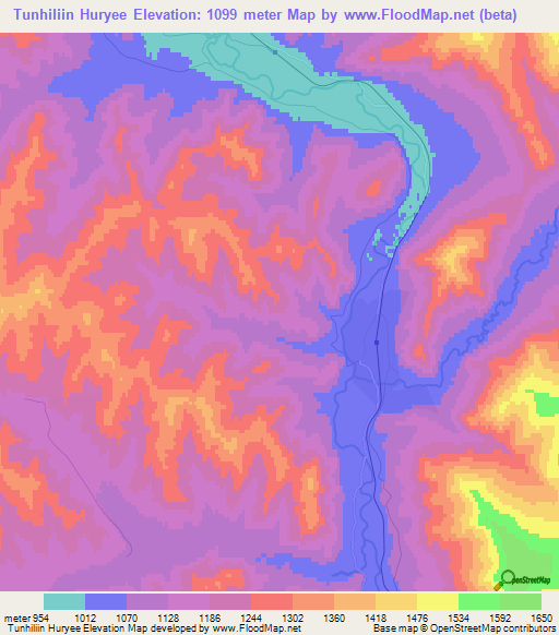 Tunhiliin Huryee,Mongolia Elevation Map