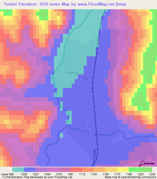 Tunhel,Mongolia Elevation Map
