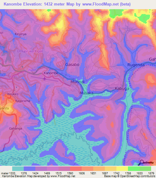 Kanombe,Rwanda Elevation Map