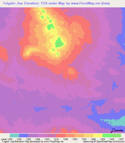 Tulgaiin Jisa,Mongolia Elevation Map