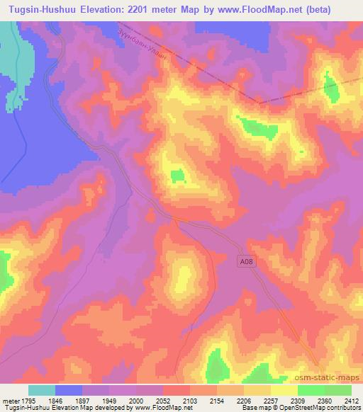 Tugsin-Hushuu,Mongolia Elevation Map