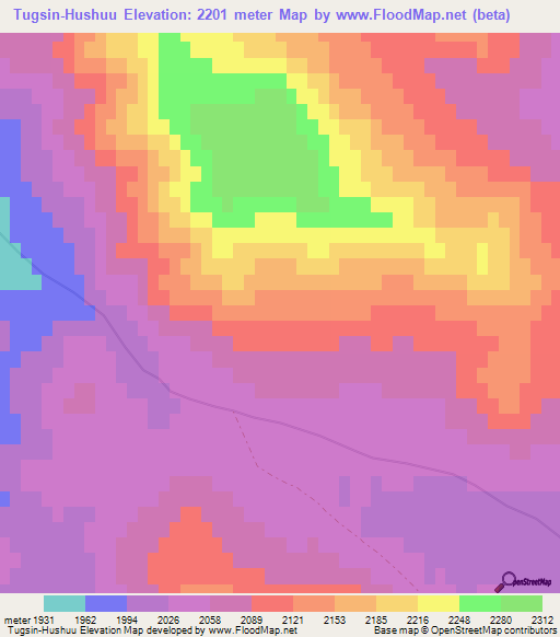 Tugsin-Hushuu,Mongolia Elevation Map