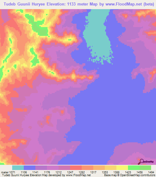 Tudeb Guunii Huryee,Mongolia Elevation Map