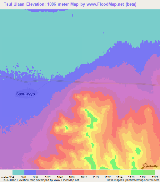 Tsul-Ulaan,Mongolia Elevation Map