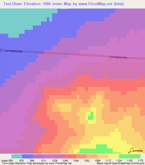 Tsul-Ulaan,Mongolia Elevation Map