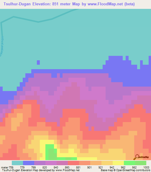 Tsulhur-Dugan,Mongolia Elevation Map