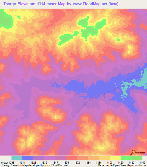 Tsorgo,Mongolia Elevation Map