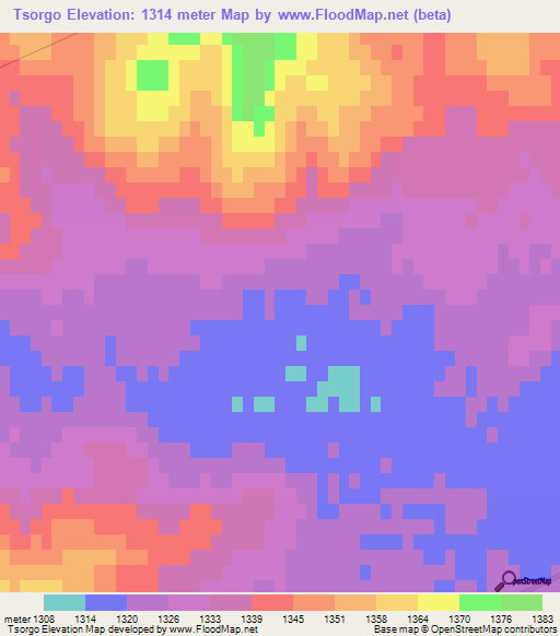 Tsorgo,Mongolia Elevation Map