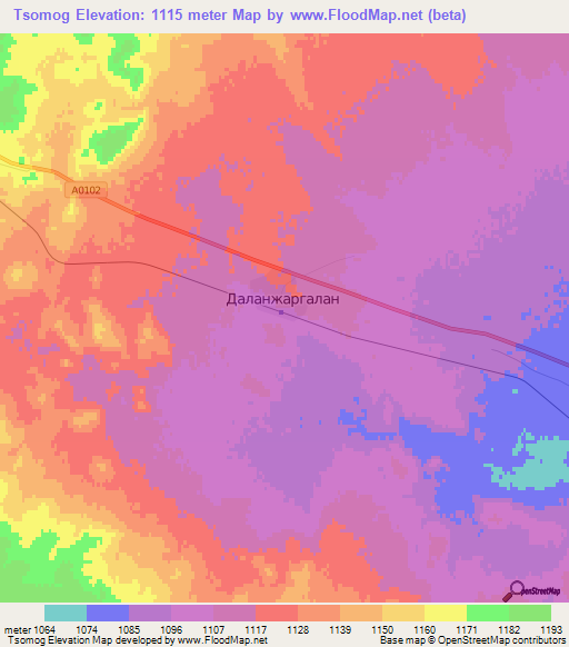 Tsomog,Mongolia Elevation Map