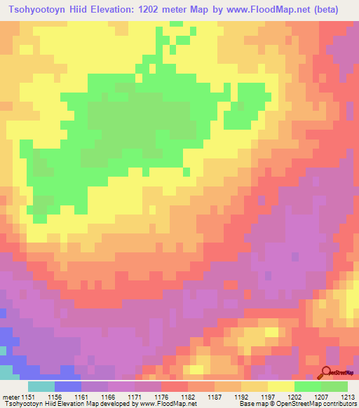 Tsohyootoyn Hiid,Mongolia Elevation Map