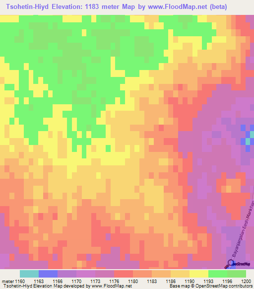 Tsohetin-Hiyd,Mongolia Elevation Map