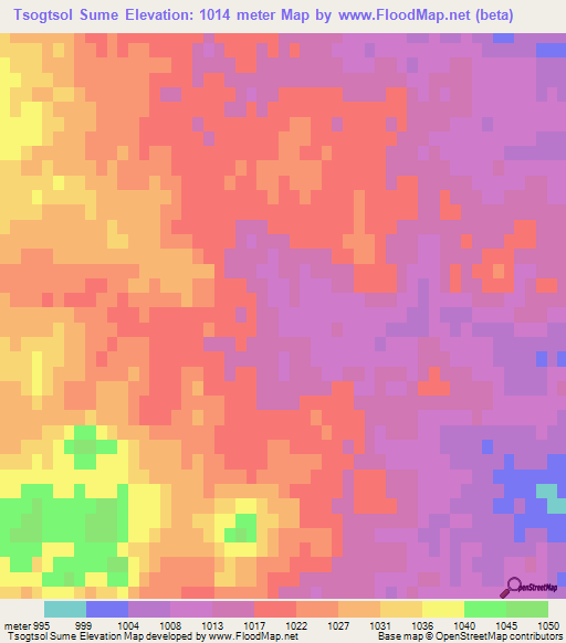 Tsogtsol Sume,Mongolia Elevation Map