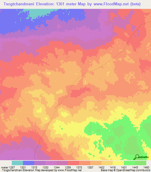 Tsogtchandmani,Mongolia Elevation Map