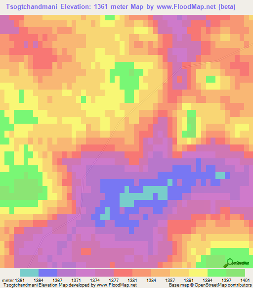 Tsogtchandmani,Mongolia Elevation Map