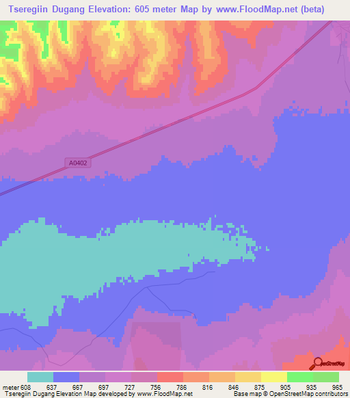 Tseregiin Dugang,Mongolia Elevation Map