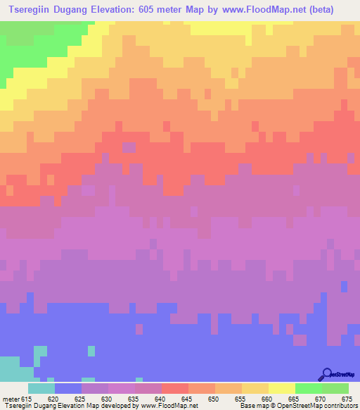 Tseregiin Dugang,Mongolia Elevation Map