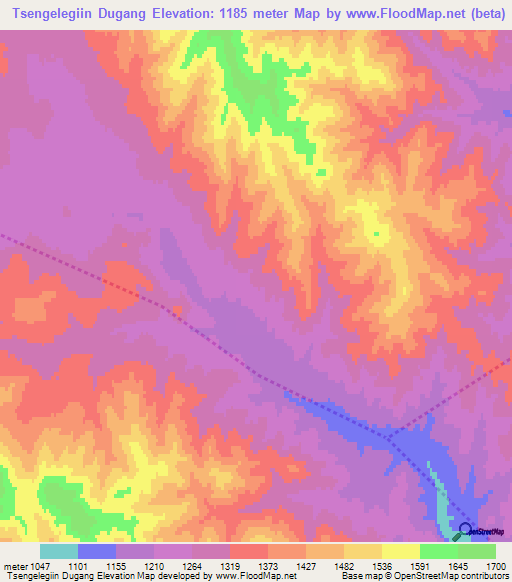Tsengelegiin Dugang,Mongolia Elevation Map