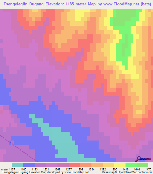 Tsengelegiin Dugang,Mongolia Elevation Map