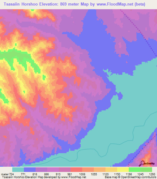 Tsasaiin Horshoo,Mongolia Elevation Map