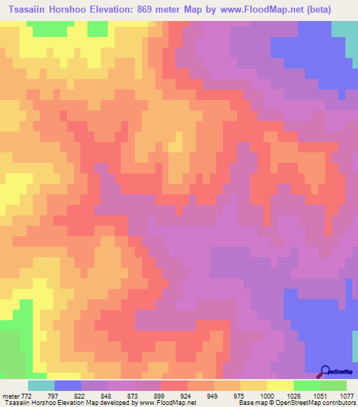 Tsasaiin Horshoo,Mongolia Elevation Map