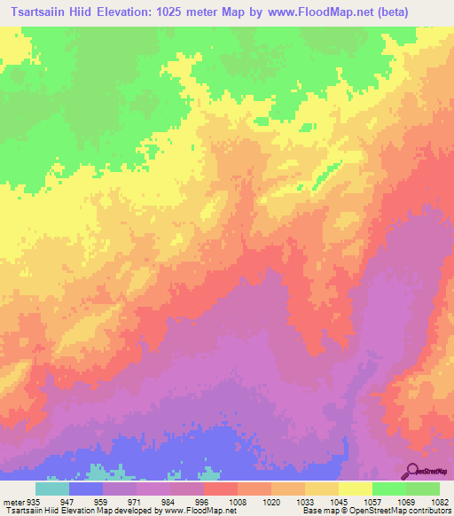 Tsartsaiin Hiid,Mongolia Elevation Map