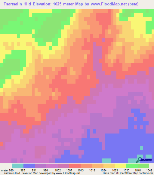 Tsartsaiin Hiid,Mongolia Elevation Map