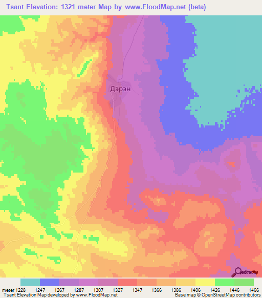 Tsant,Mongolia Elevation Map