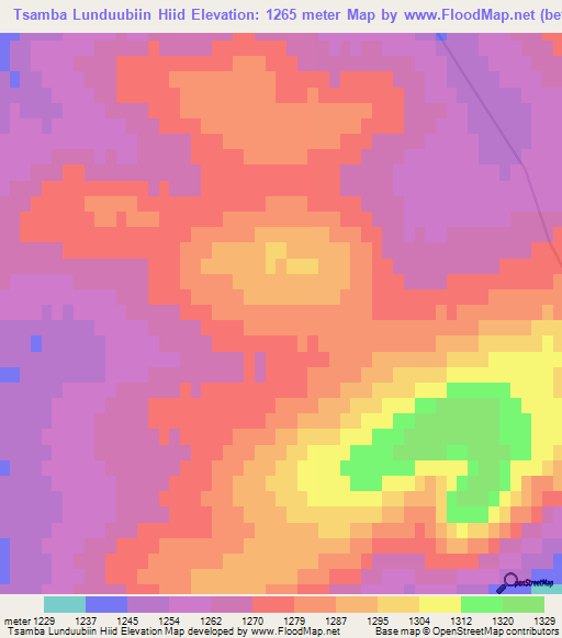 Tsamba Lunduubiin Hiid,Mongolia Elevation Map