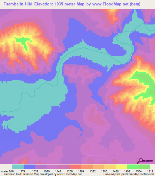 Tsambaiin Hiid,Mongolia Elevation Map