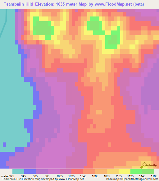 Tsambaiin Hiid,Mongolia Elevation Map