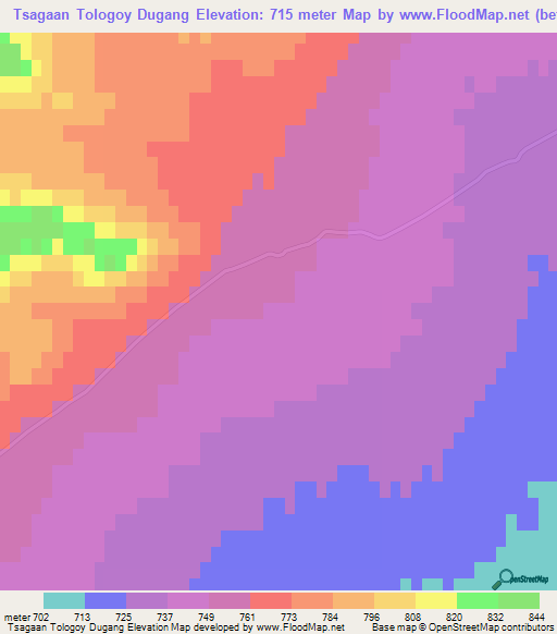 Tsagaan Tologoy Dugang,Mongolia Elevation Map
