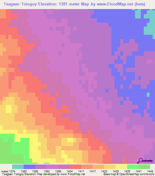 Tsagaan Tologoy,Mongolia Elevation Map