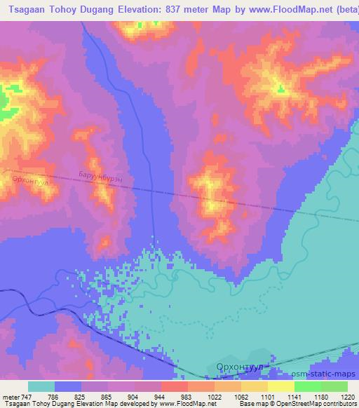 Tsagaan Tohoy Dugang,Mongolia Elevation Map