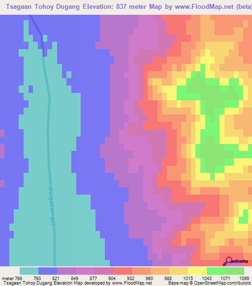 Tsagaan Tohoy Dugang,Mongolia Elevation Map