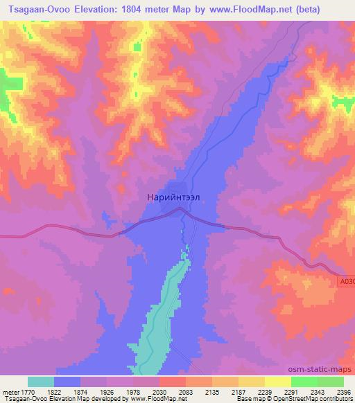 Tsagaan-Ovoo,Mongolia Elevation Map