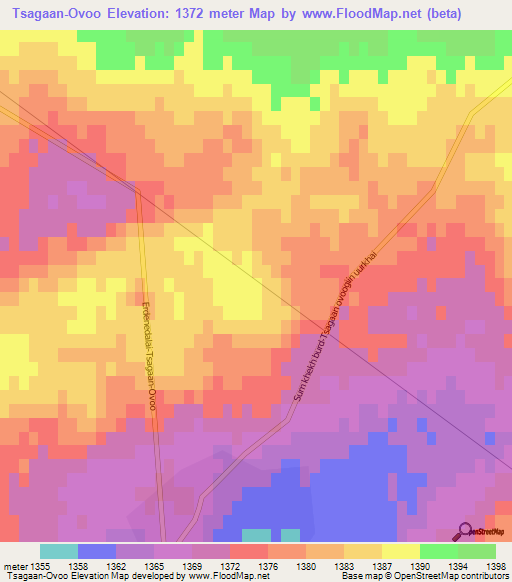 Tsagaan-Ovoo,Mongolia Elevation Map