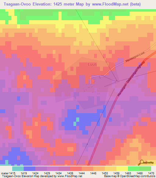 Tsagaan-Ovoo,Mongolia Elevation Map