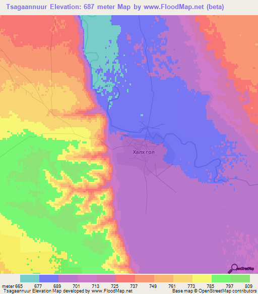 Tsagaannuur,Mongolia Elevation Map