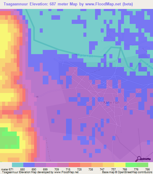 Tsagaannuur,Mongolia Elevation Map