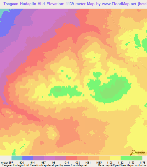 Tsagaan Hudagiin Hiid,Mongolia Elevation Map