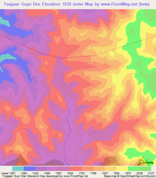 Tsagaan Guyn Den,Mongolia Elevation Map