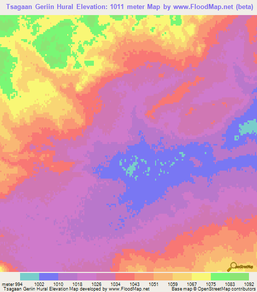 Tsagaan Geriin Hural,Mongolia Elevation Map