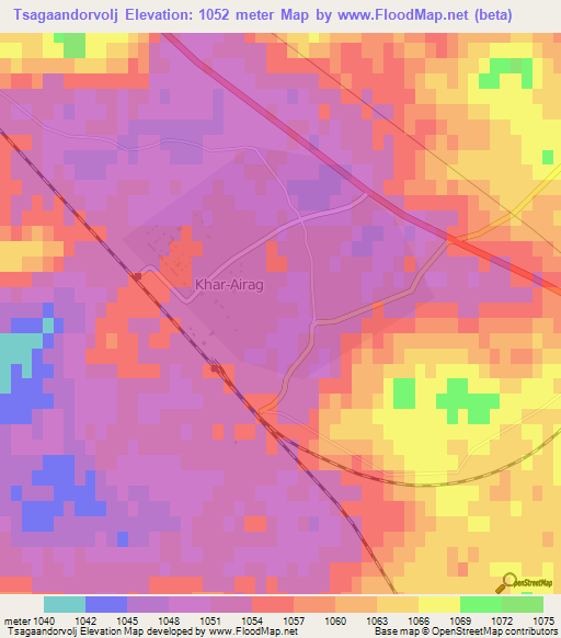 Tsagaandorvolj,Mongolia Elevation Map