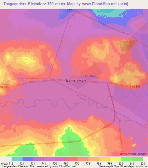 Tsagaanders,Mongolia Elevation Map