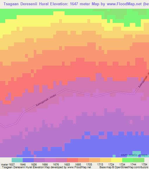 Tsagaan Deresenii Hural,Mongolia Elevation Map